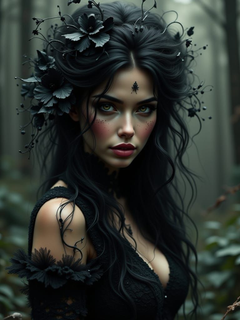 Mysterious Woman in Mist, Gothic & Glamorous