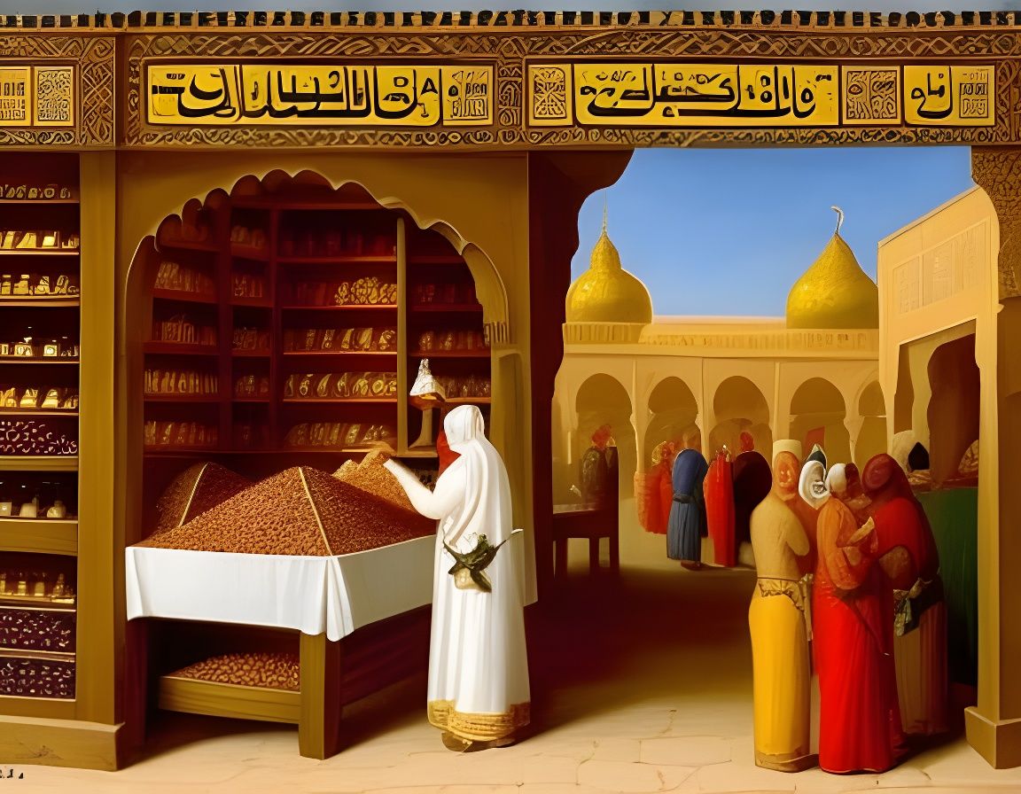 Arabic Spice Market in Oil Painting Style