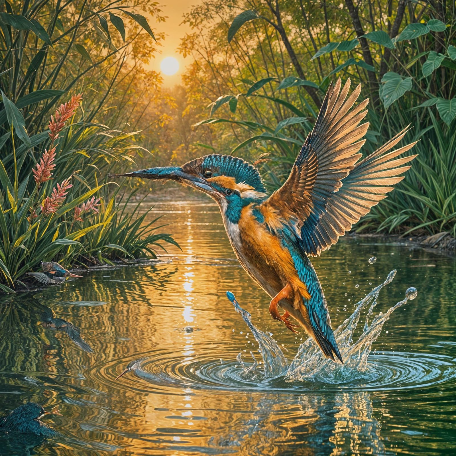 Kingfisher's Dive: A Golden Hour Hunt