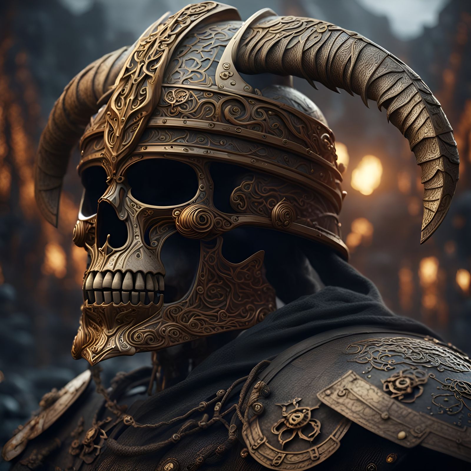 Viking Skeleton in Detailed Matte Painting Style