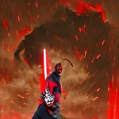 Fearsome Red Demon with Horns in Dark Portrait