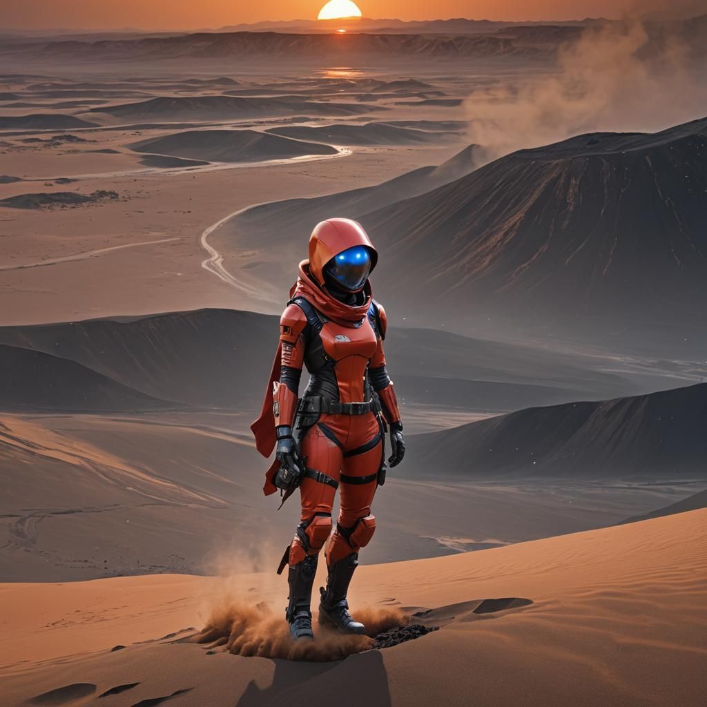 Anime Girl in Space Suit on Desert Planet