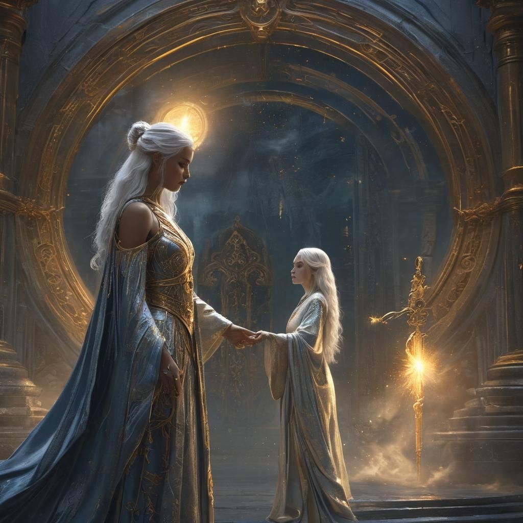 Mystical Portal with Woman Holding Key, Matte Painting