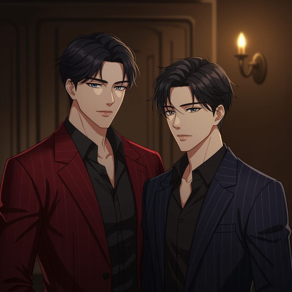 Anime Style Portrait of Two Charismatic Young Men