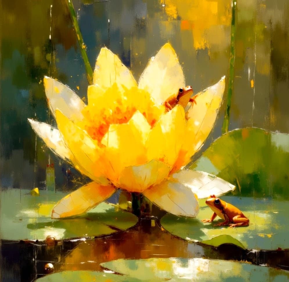 Ethereal Morning Waterlily Scene in Dreamy Watercolour Style
