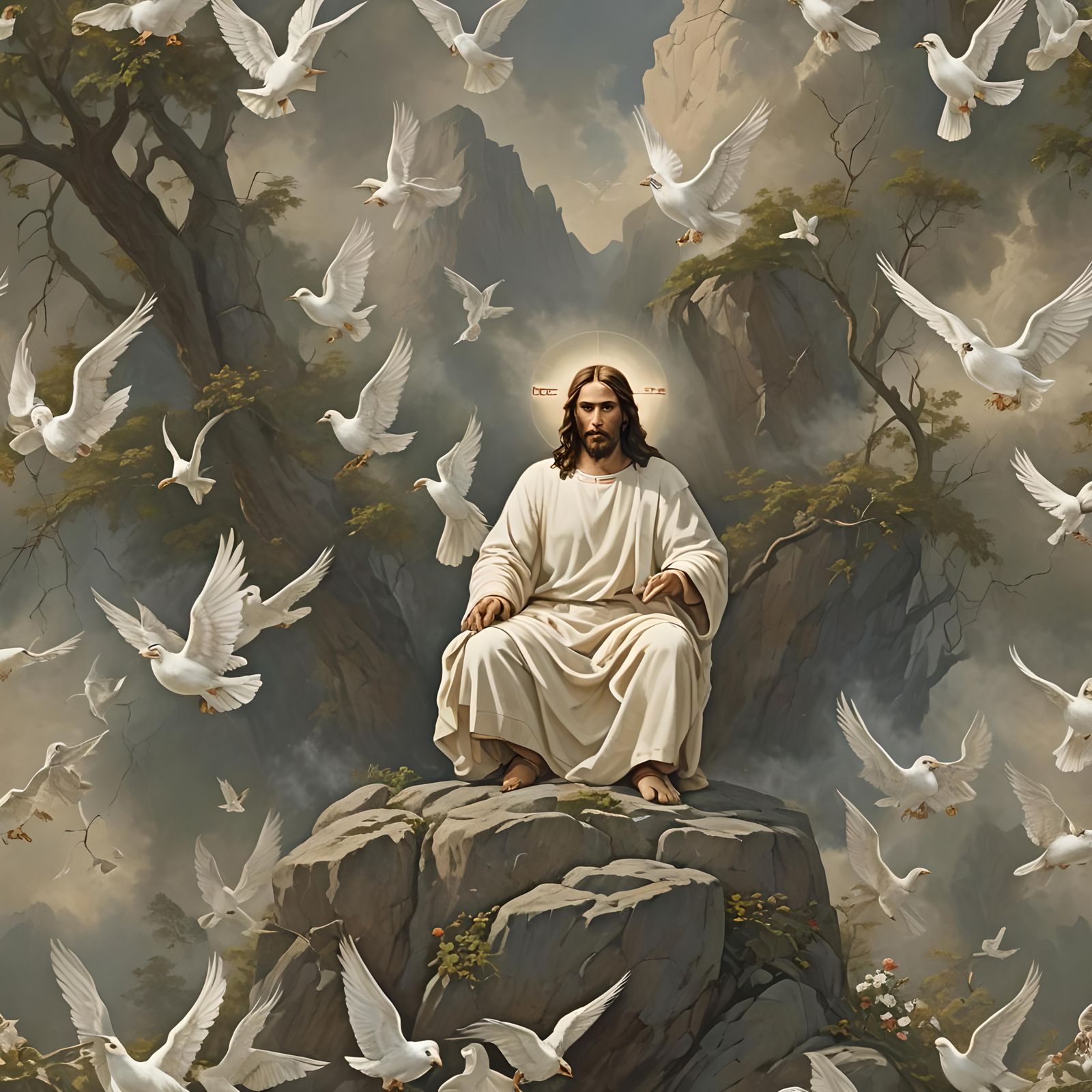 Glossy Matte Painting of Jesus's Divine Gift