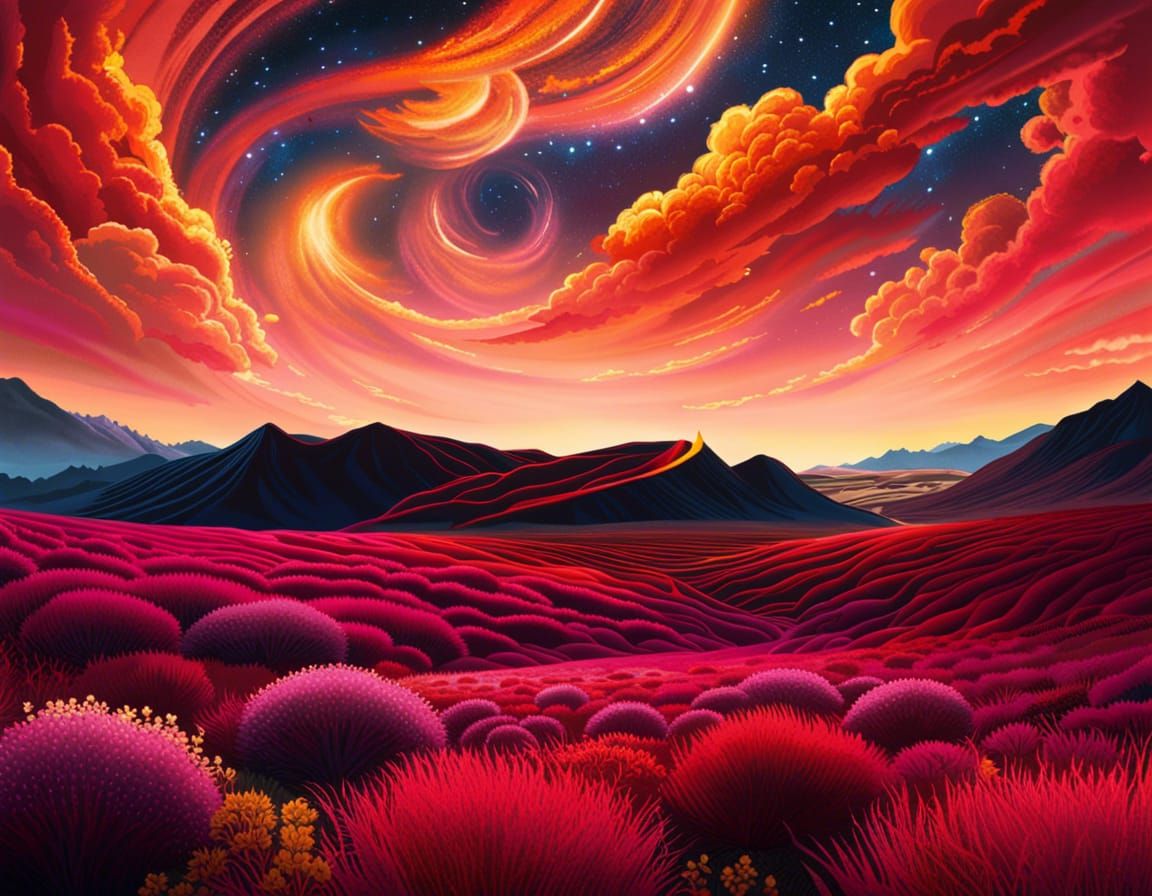 Lava Exoplanet Under Psychedelic Cosmic Sky