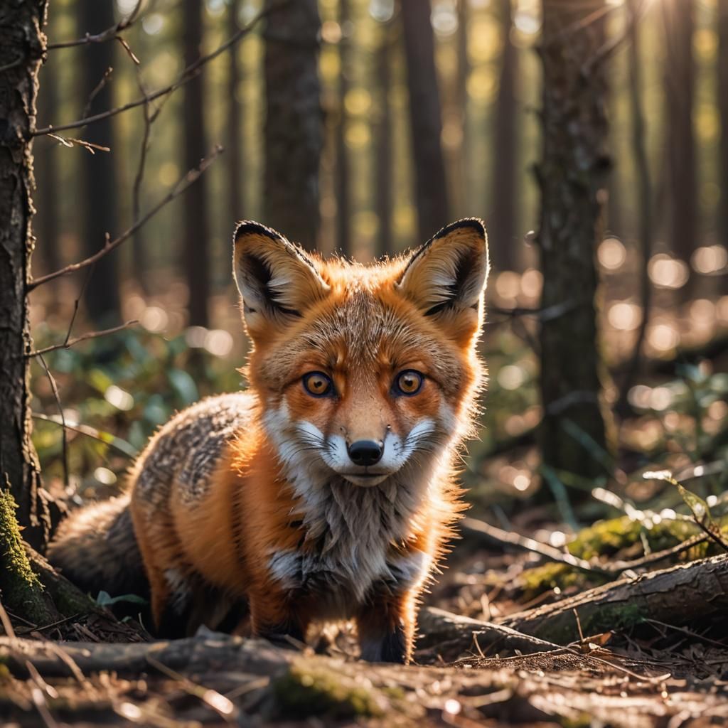 Fox Face Macro in Forest Sunlight