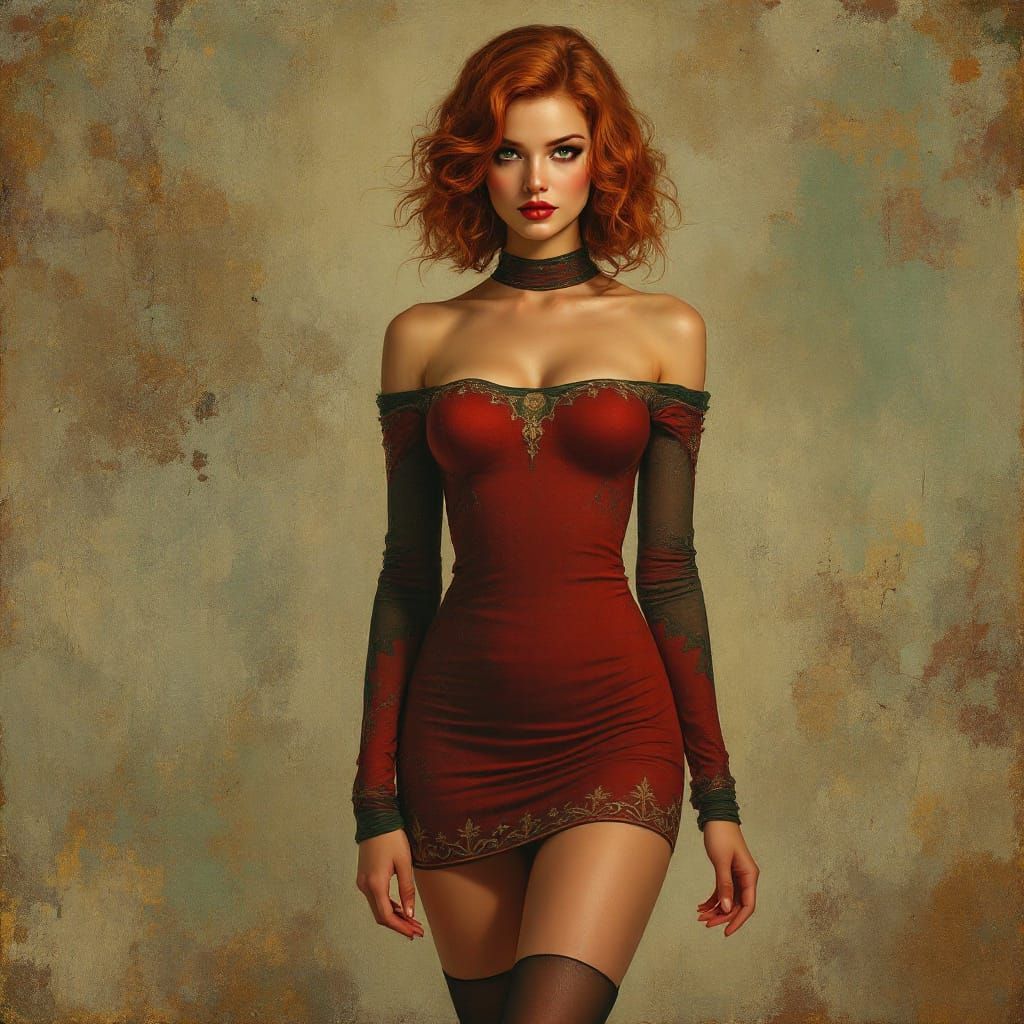 Auburn Haired Pin Up Woman in Sweater Dress