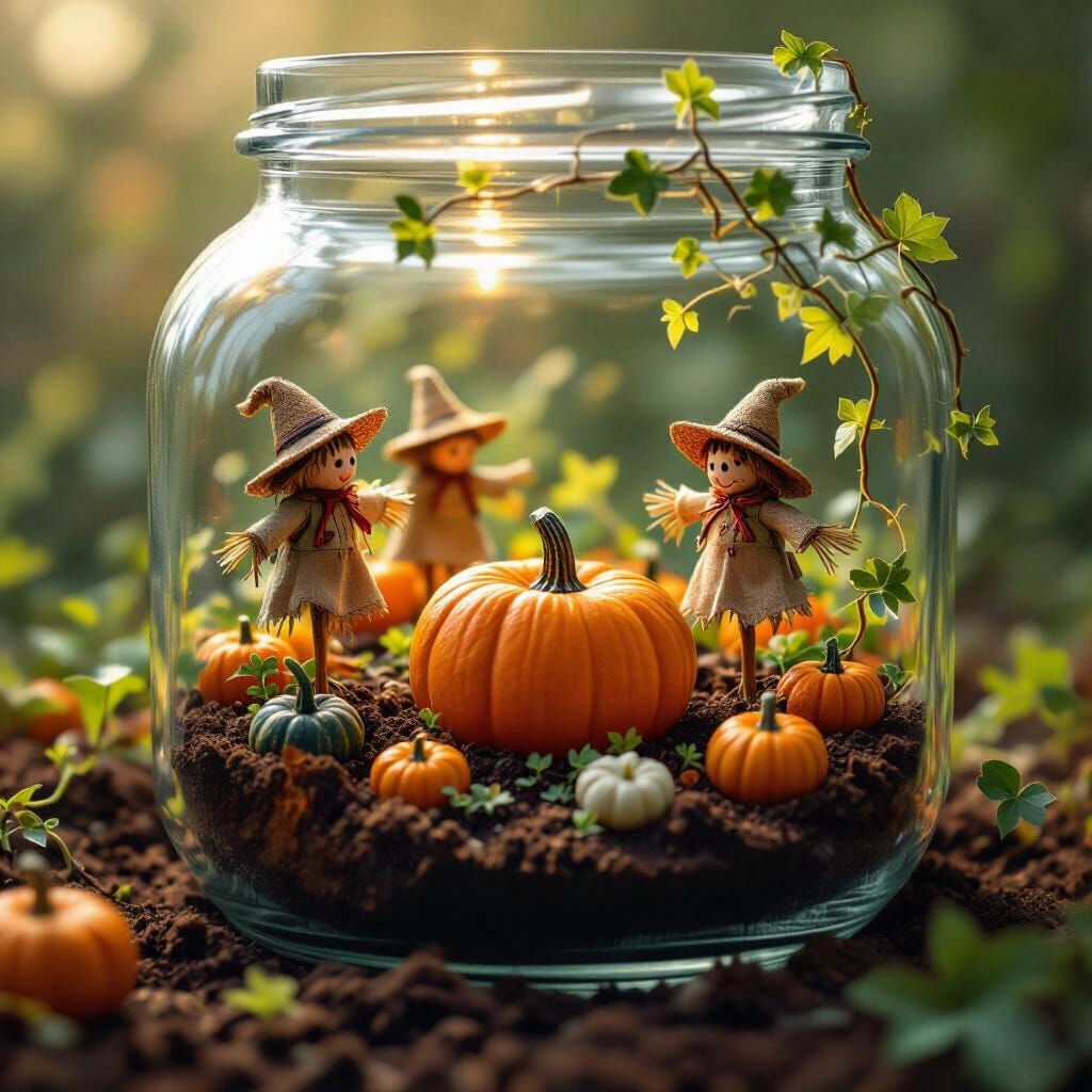 Miniature Pumpkin Patch Inside a Jar, Digital Painting