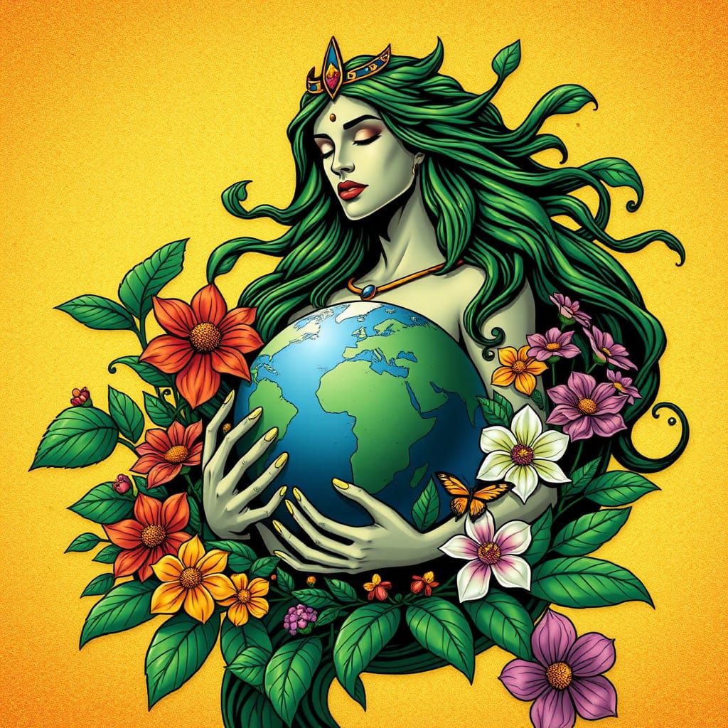 Goddess of the Earth in Classic Comic Book Style