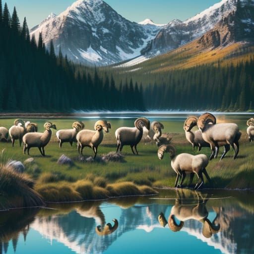 Bighorn Sheep in Serene Mountain Habitat