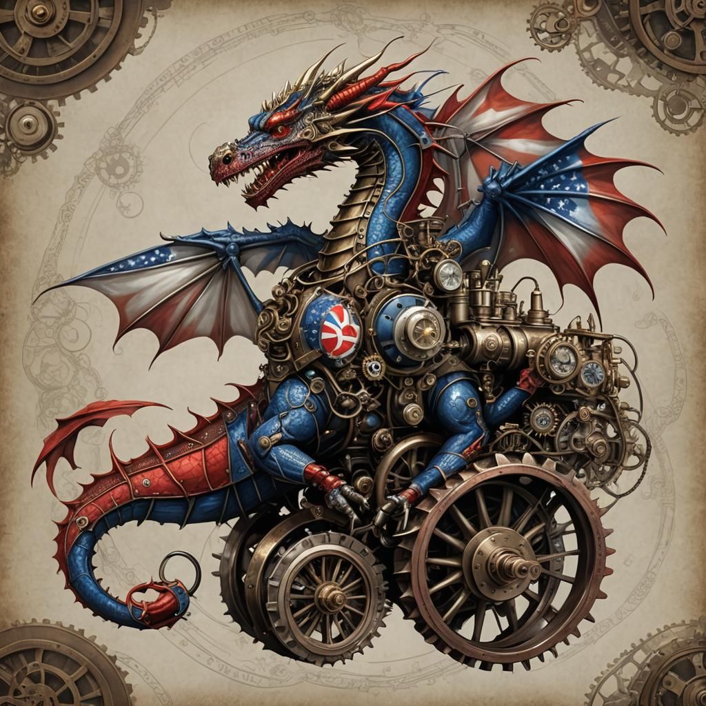 Steampunk Patriotic Dragon with Engine
