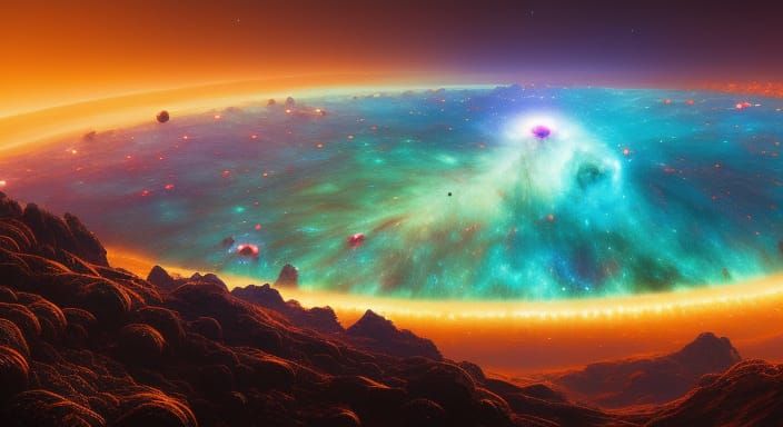 Ecstatic Figures Dancing Under a Galactic Nebula