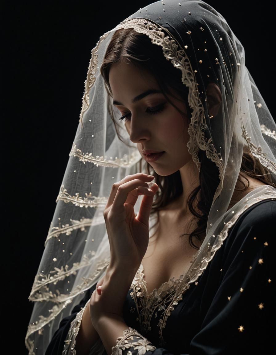 Ethereal Silhouette with Mask and Galactic Veil