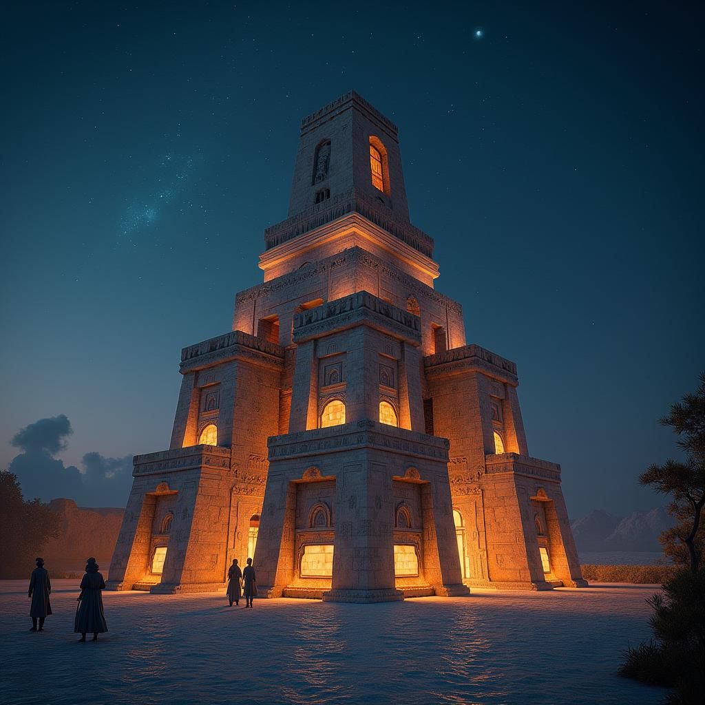 Hybrid Pyramid Building in Sci-Fi Style