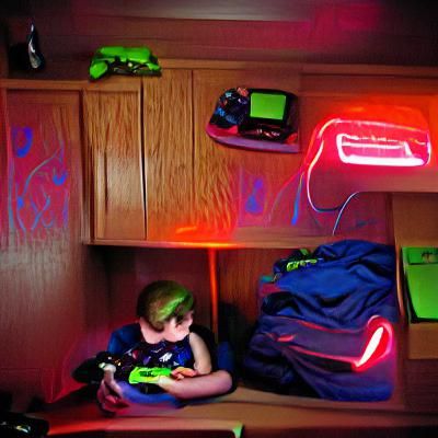 Neon Gamer Kid Playing Retro Console