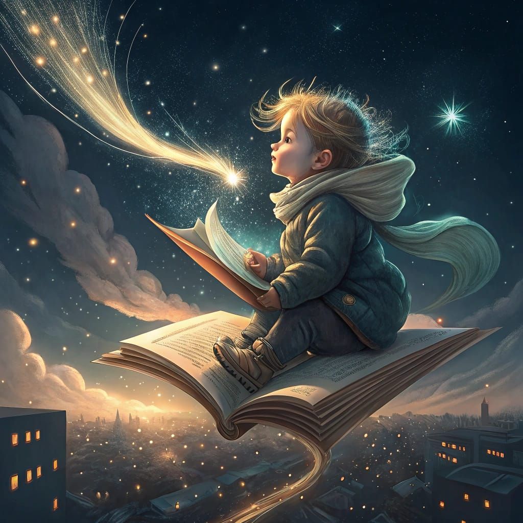 Whimsical Toddler Soars on Magic Carpet Ride Through Starry ...