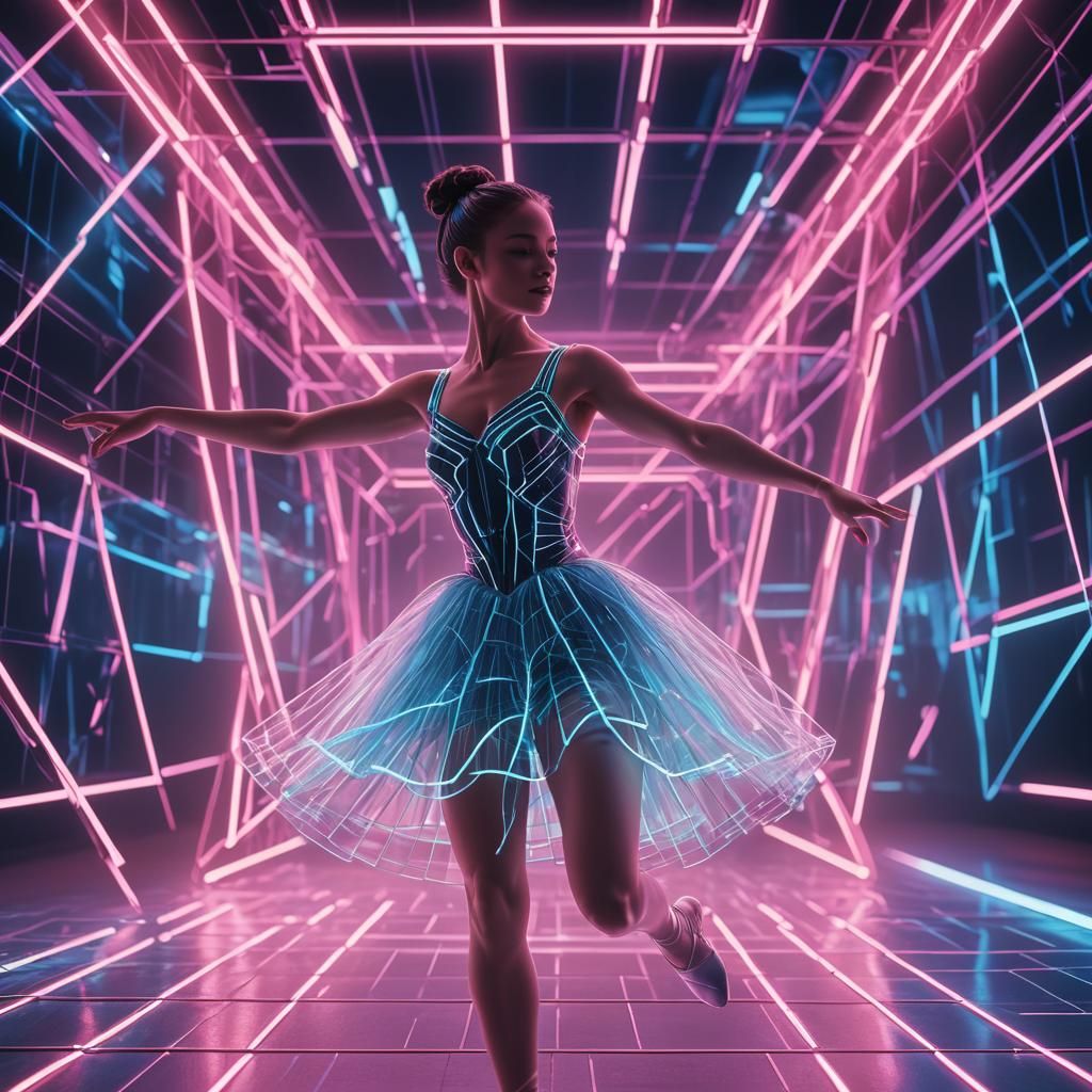 Holographic Ballerina in Synthwave Neon Style