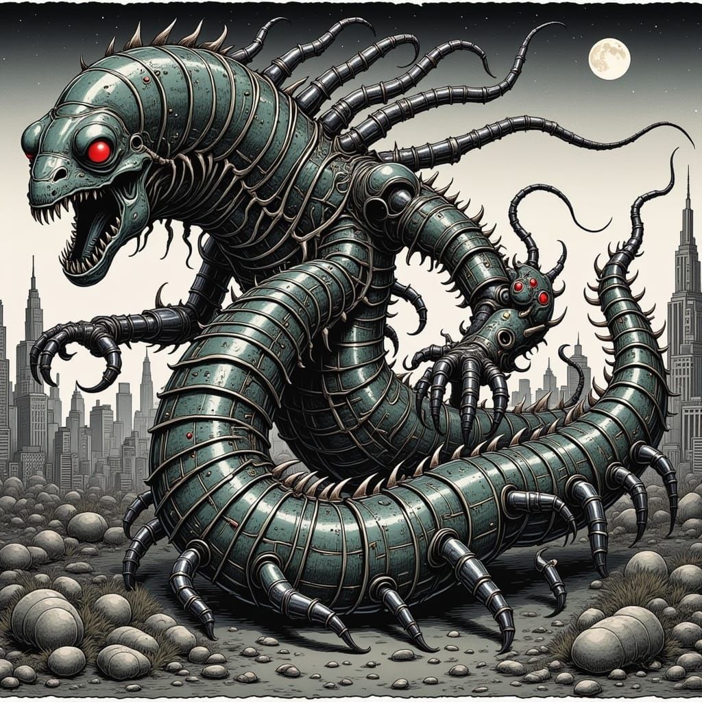 City-Scaled Biomechanical Hydra-Centipede