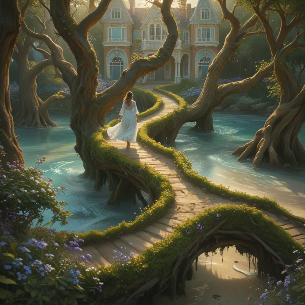 Dreamy Beachfront Mansion in Vibrant Oil Painting Style