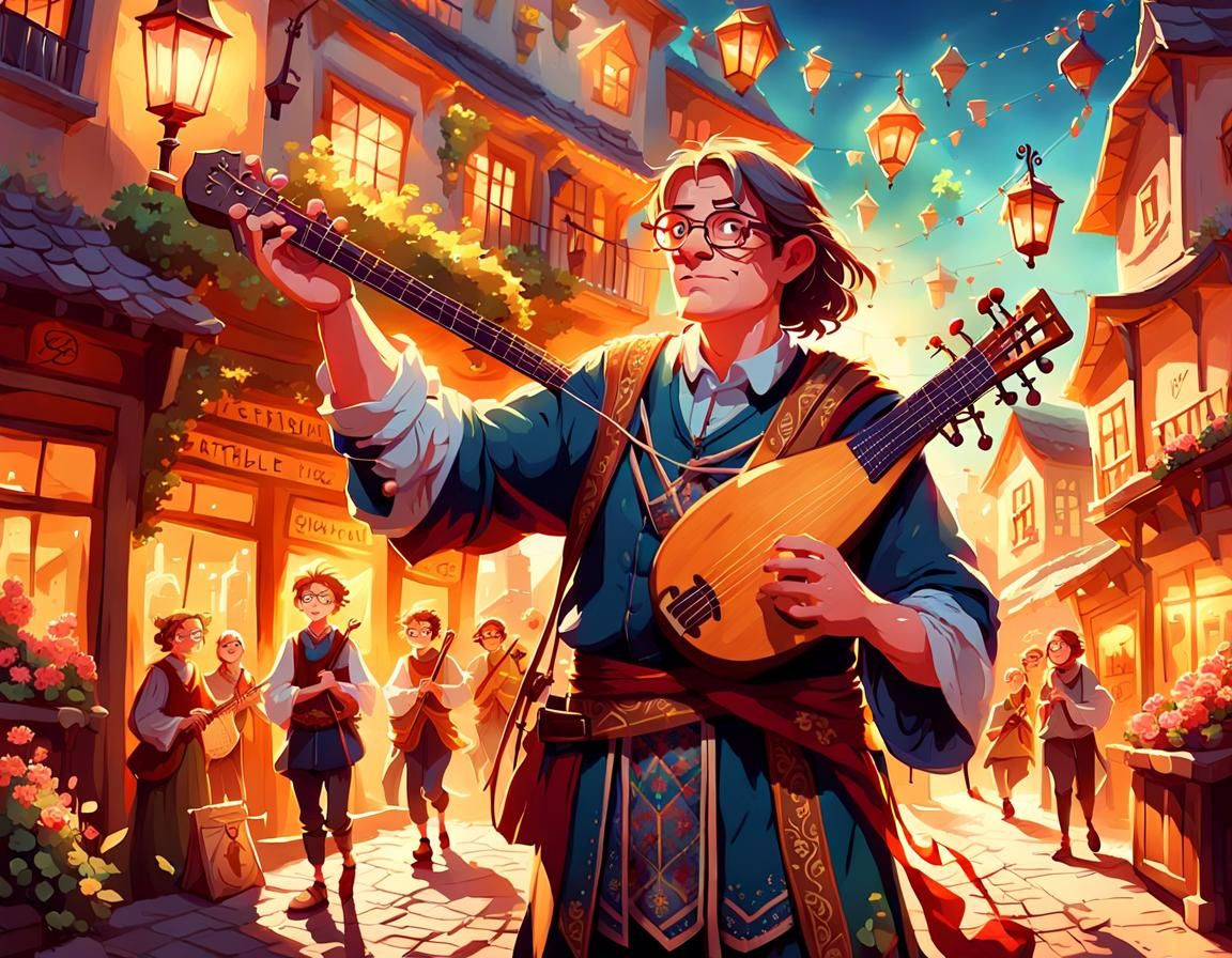 The Awkward Bard's Chaotic Performance: A Fantasy Illustrati...