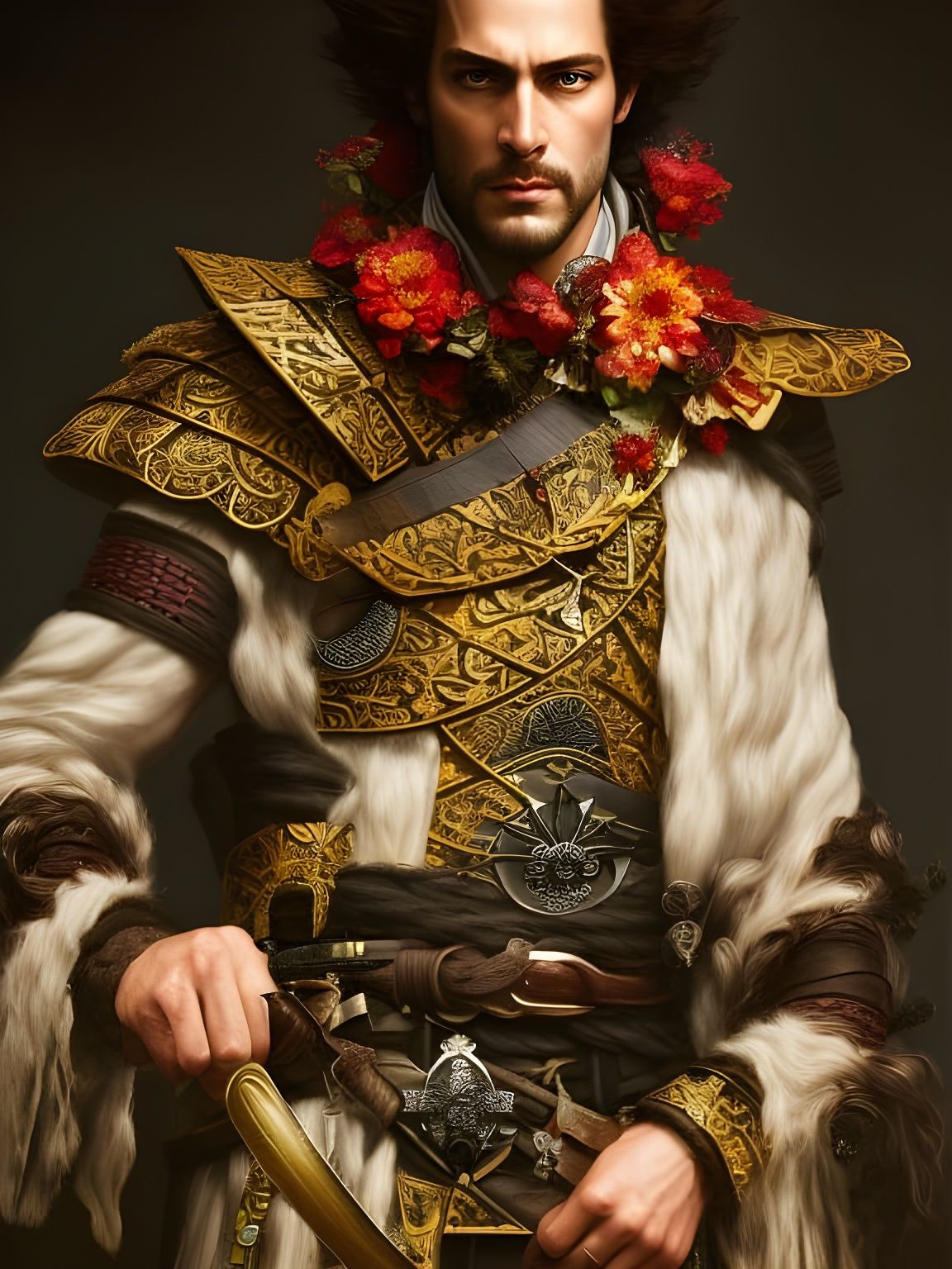 Detailed Norse Samurai Pirate in Flower Regalia