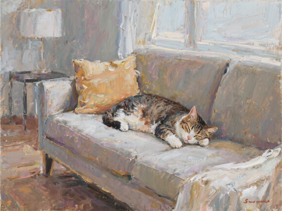 Cat Nap: Oil Painting of Cat Sleeping