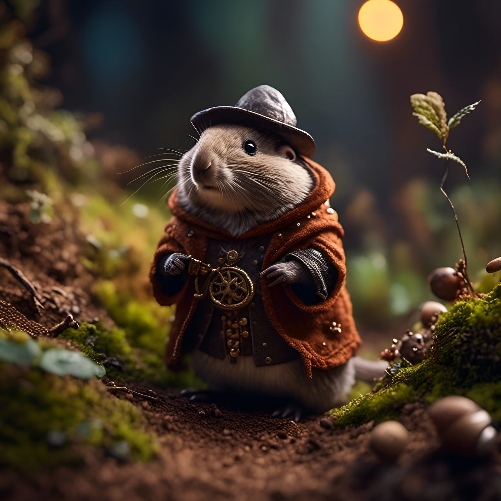Cute Mole in Medieval Clothes Cinematic Photo