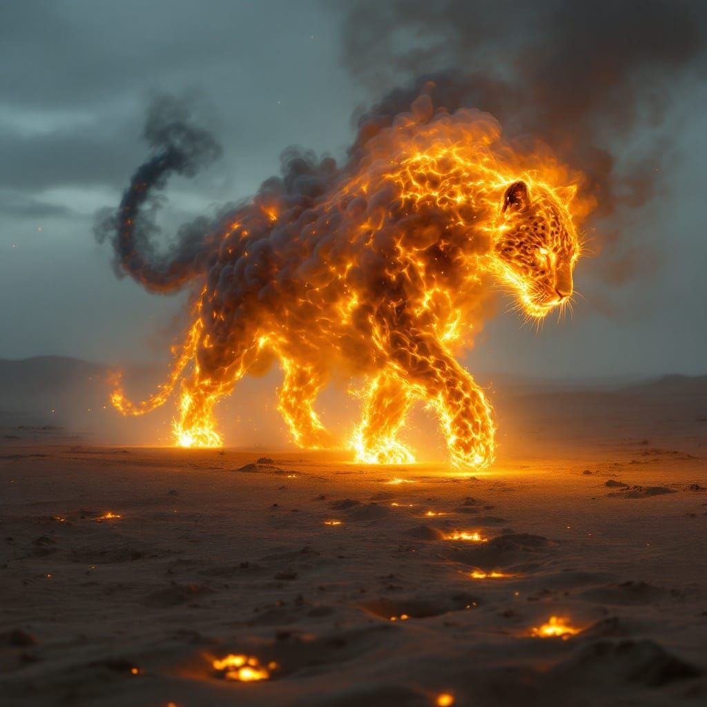 Ethereal Leopard Walks Burning Desert