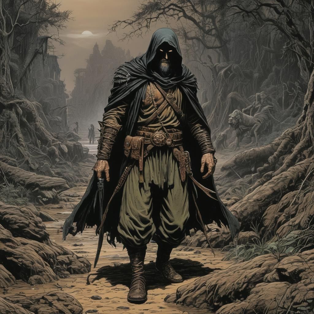 Grimdark Fantasy Illustration with Dramatic Lighting