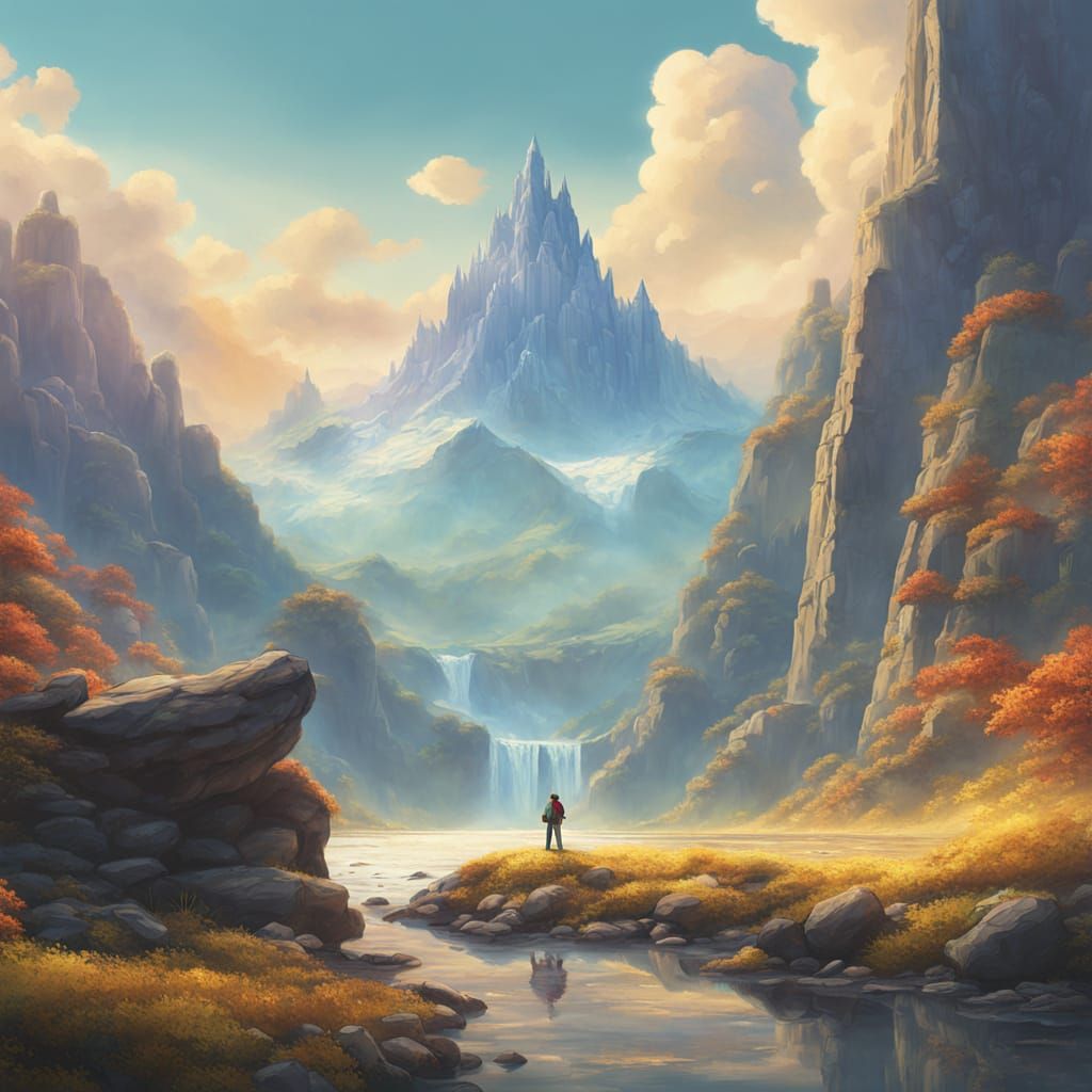 Ethereal Fantasy Landscape with Crystal Mountains