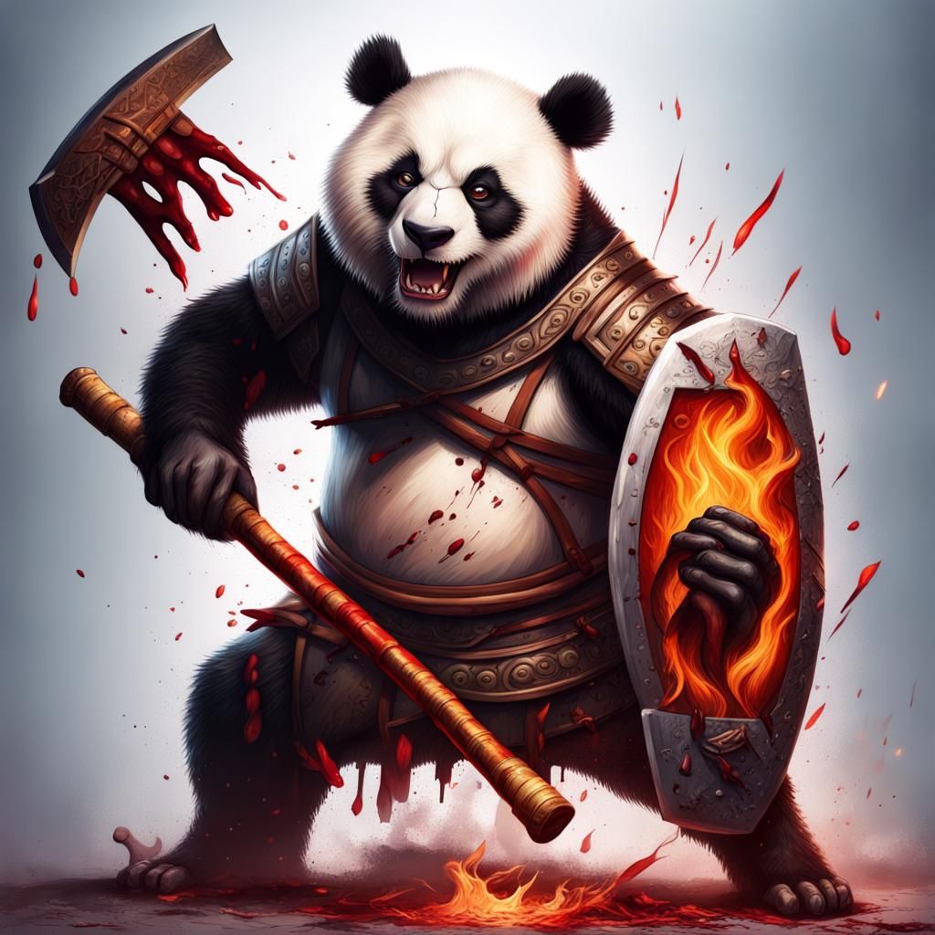Demonic Panda Gladiator with Bamboo Axe