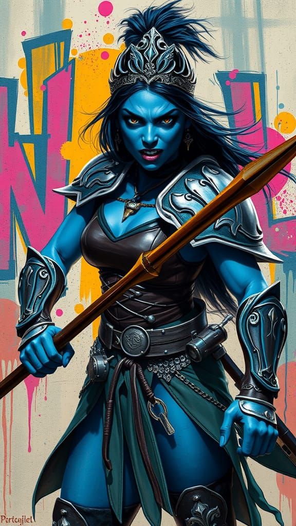 Hyperrealistic Warrior Avatar Queen in Fierce Attack Positio...