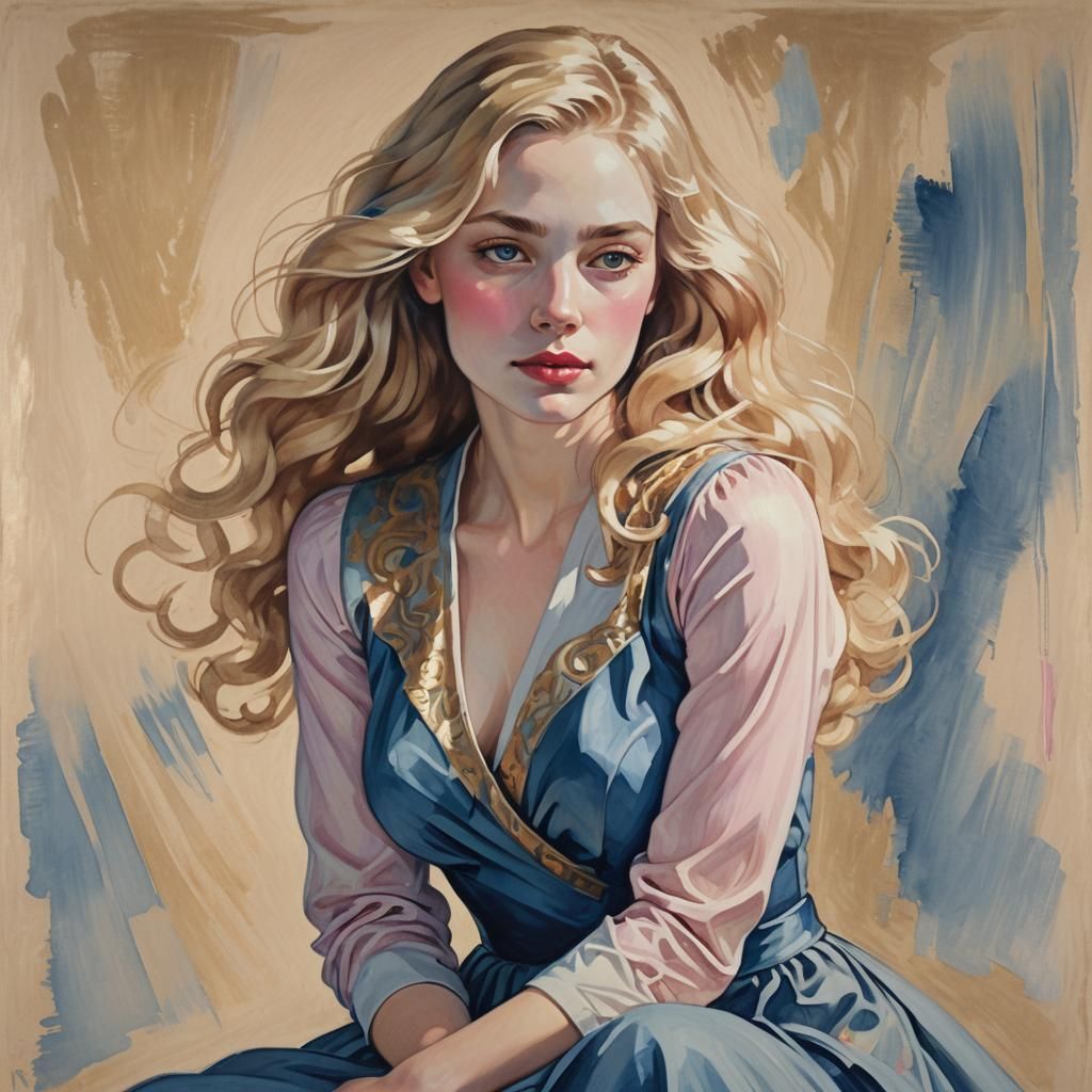 Stylized Portrait of a Woman in Golden Dress