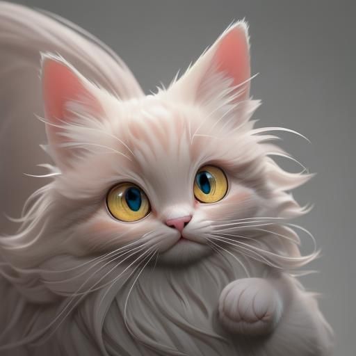 Fluffy Kitten Portrait with Expressive Eyes in Pastel