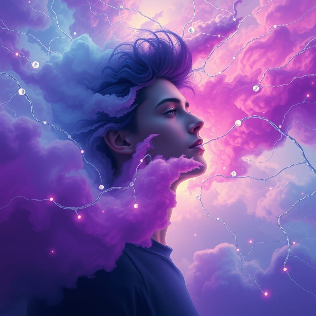 Surreal Thoughtscape with Glowing Pathways