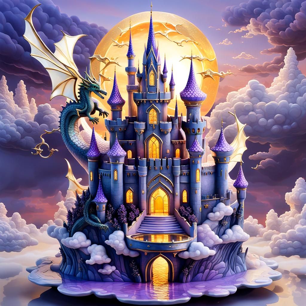 Ethereal Cloud Castle Sculpture in Twilight