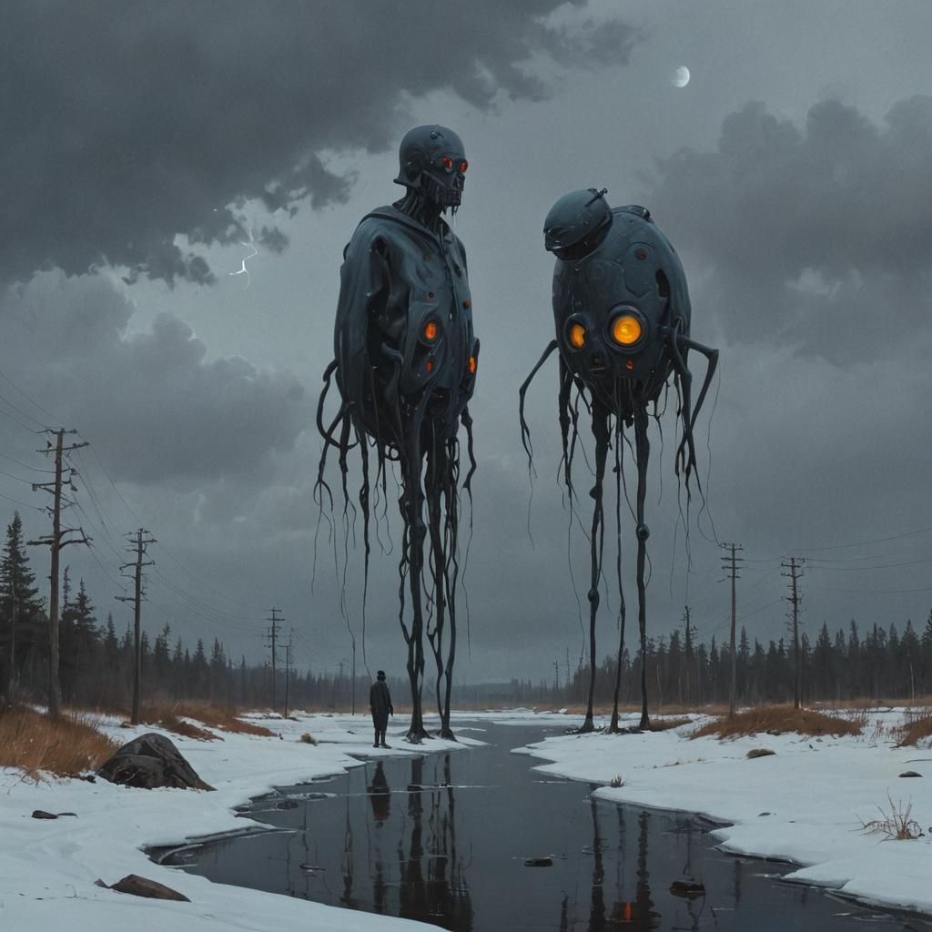 Dark Gothic Sci-Fi Painting in Stålenhag Style