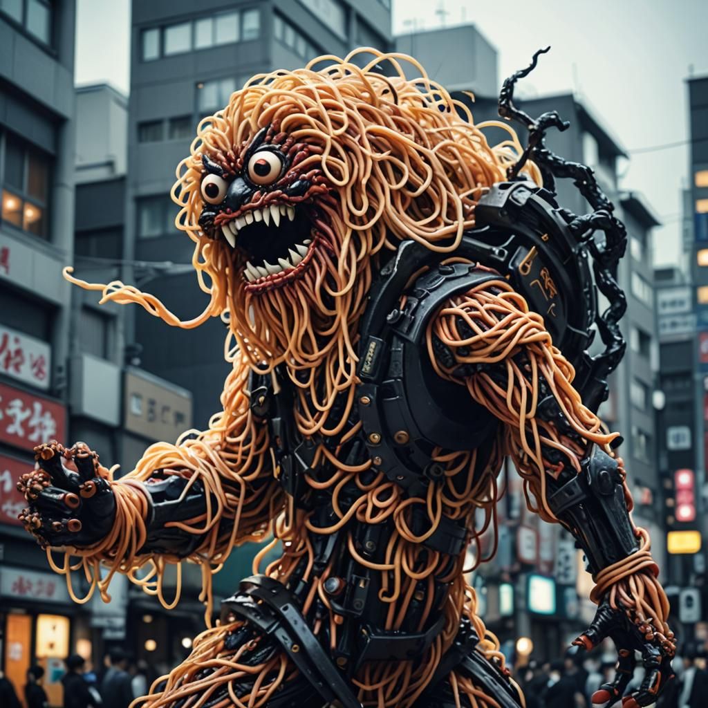 Mentaiko Spaghetti Monsters in Japanese Anime Style