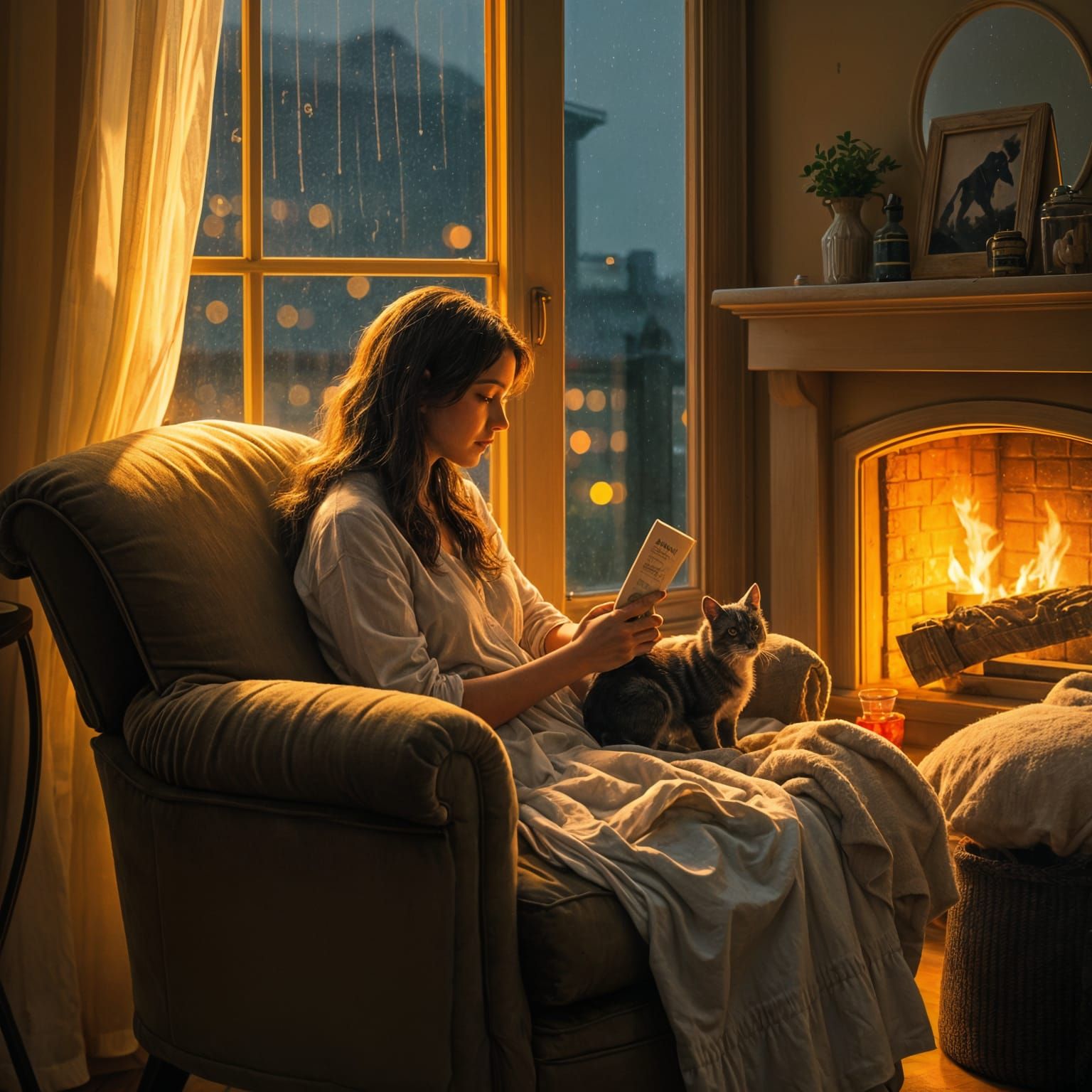 Cozy Rainy Night Scene Through a Window