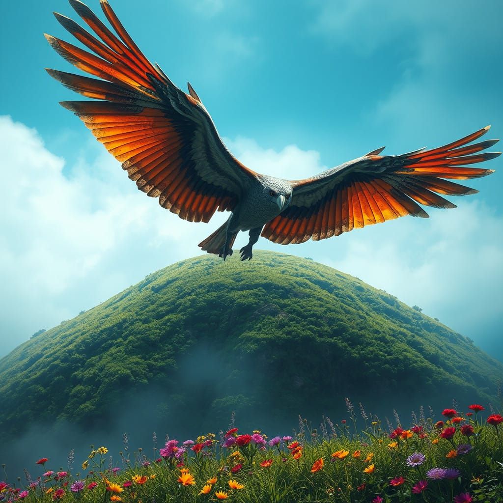 Majestic Houk Soars Over Vibrant Landscape