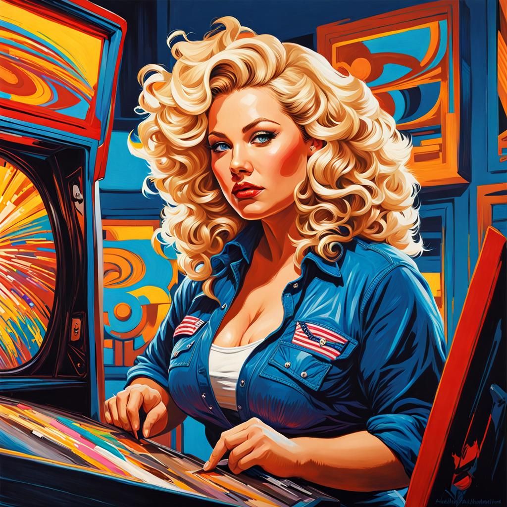 Curvy Blonde in Impasto Blacklight Portrait