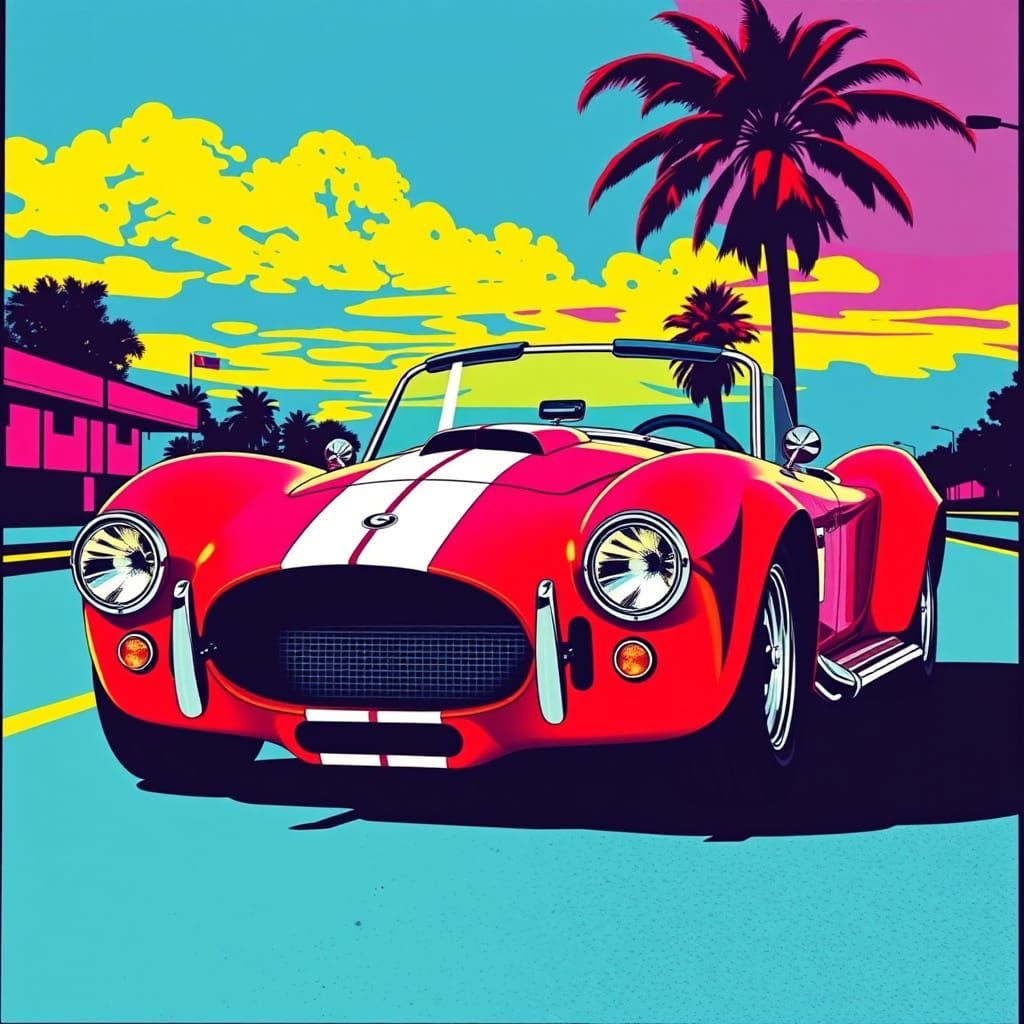 Shelby Cobra Car in Pop Art Silk Screen Style
