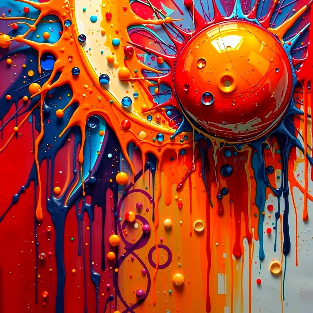 Vibrant Sunset Drip Art in Pollock Style