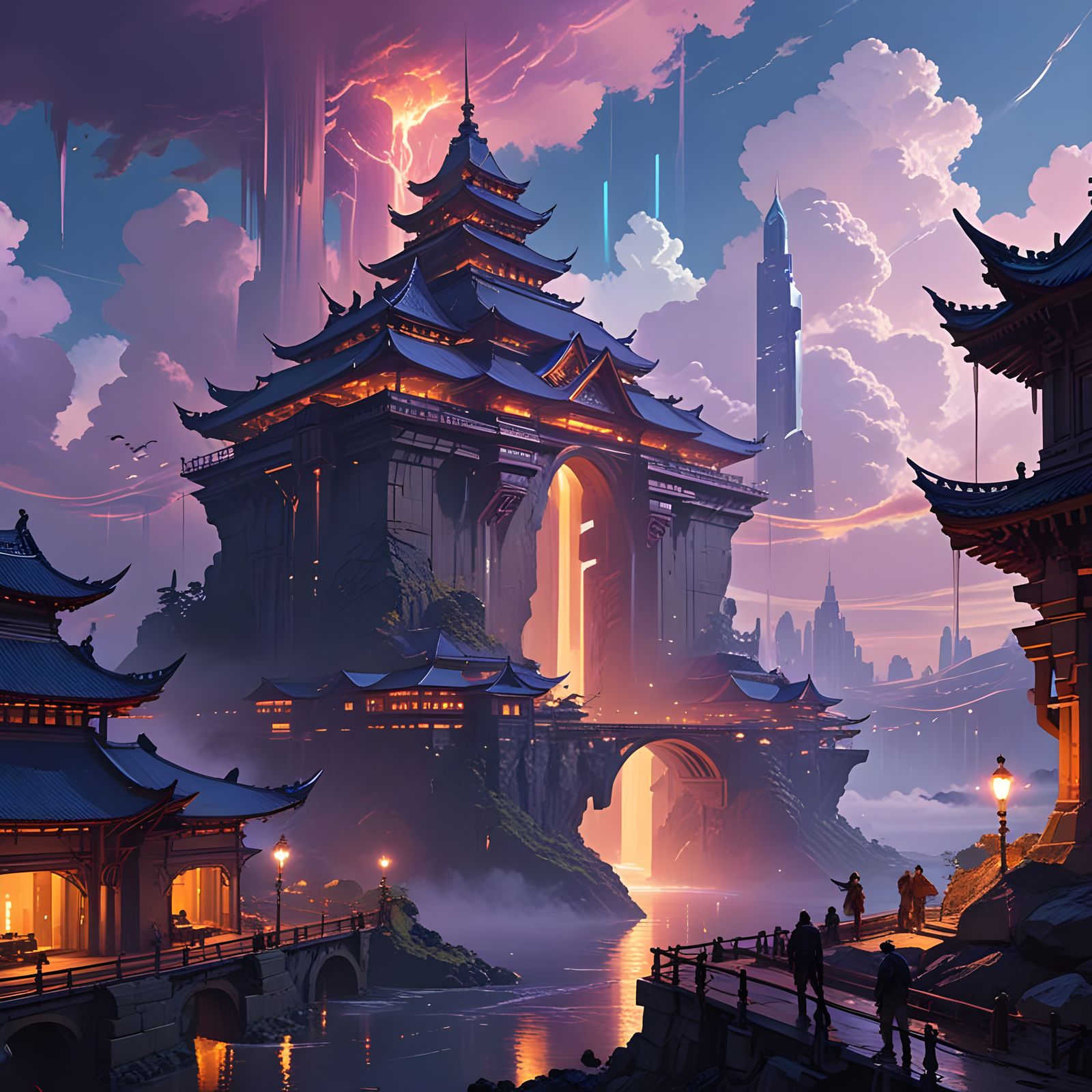 Floating City of Wonder in Twin Suns' Glow