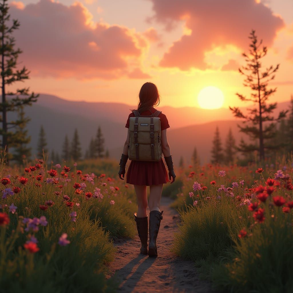 Woman Embarks on Enchanted Journey Through Vibrant Landscape