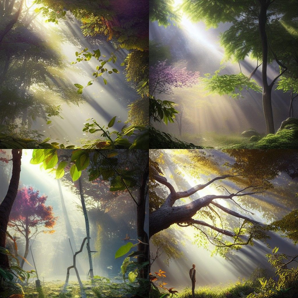 Sunrays Through Dense Leaves: Neon Fantasy Matte Painting