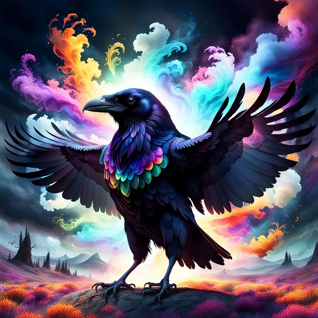 Raven's Spectral Metamorphosis in a Dark Forest
