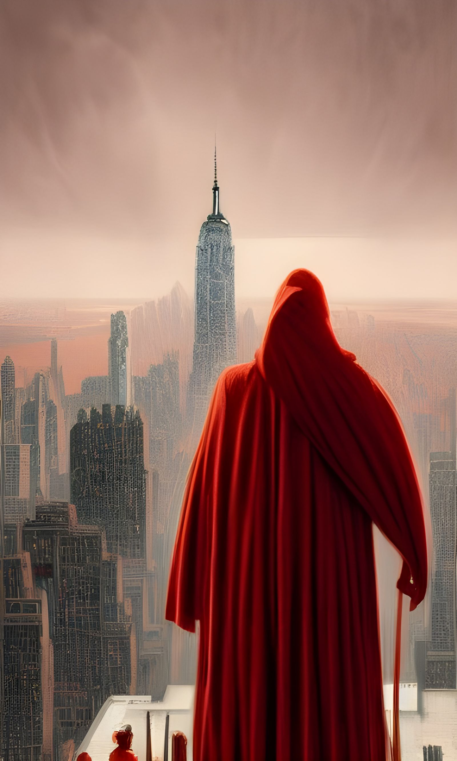 Doomed New York City Figure in Red Cloak